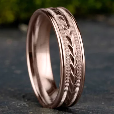 Etched Grain Beveled Edge Lightweight Comfort-Fit Band (6.5mm)