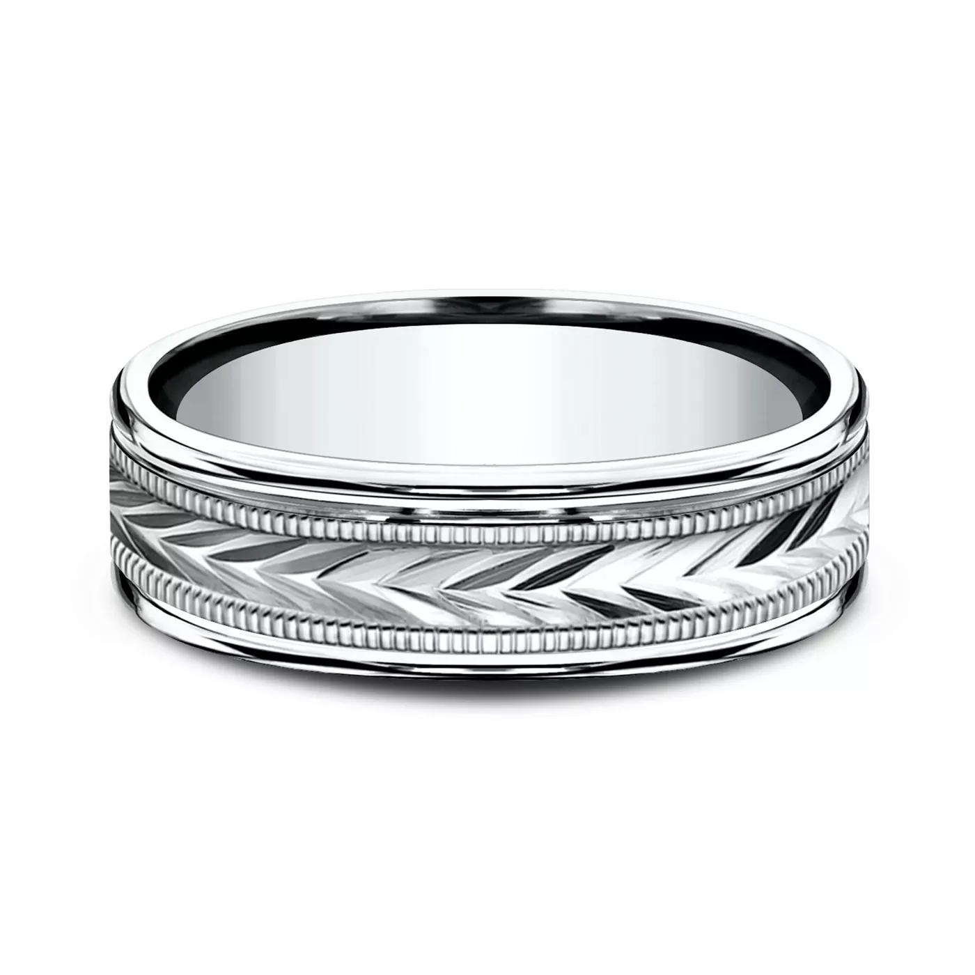 Etched Grain Beveled Edge Lightweight Comfort-Fit Band (6.5mm)