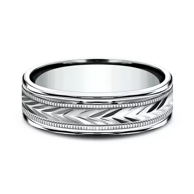 Etched Grain Beveled Edge Lightweight Comfort-Fit Band (6.5mm)