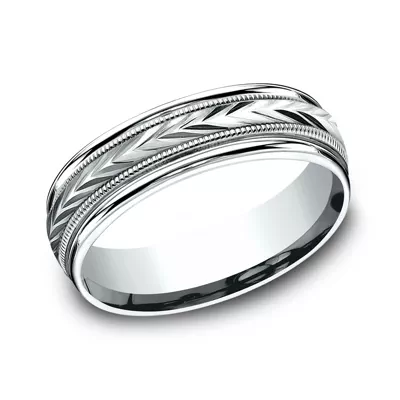 Etched Grain Beveled Edge Lightweight Comfort-Fit Band (6.5mm)