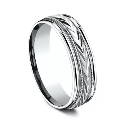 Etched Grain Beveled Edge Lightweight Comfort-Fit Band (6.5mm)