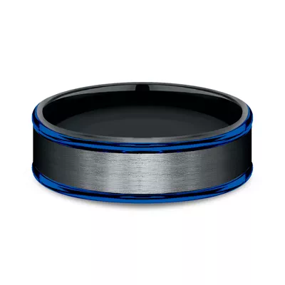 Black Cobalt Blue-Edge Comfort-Fit Band (7mm)
