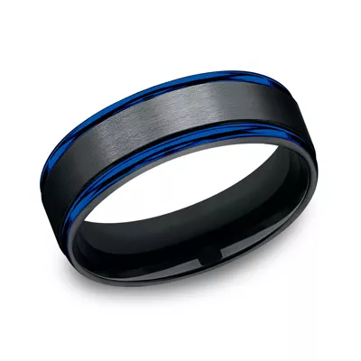 Black Cobalt Blue-Edge Comfort-Fit Band (7mm)