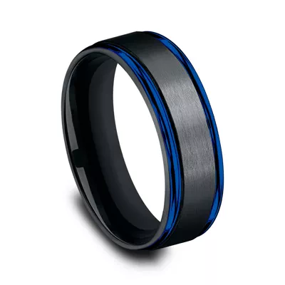 Black Cobalt Blue-Edge Comfort-Fit Band (7mm)