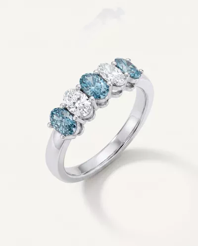 Blue & White Lab Diamond Five-Stone Oval Band (1 ct. tw.)