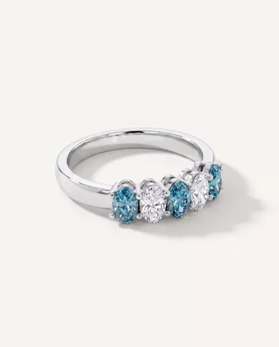 Blue & White Lab Diamond Five-Stone Oval Band (1 ct. tw.)