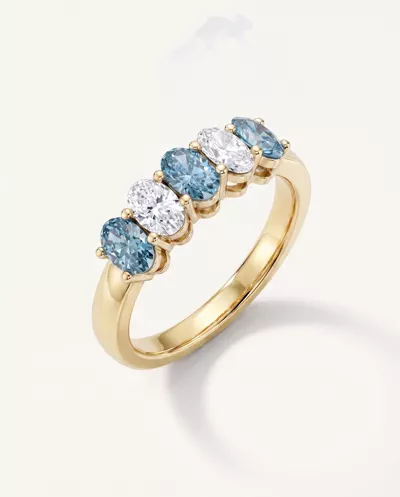 Blue & White Lab Diamond Five-Stone Oval Band (1 ct. tw.)
