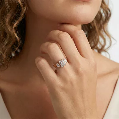 Montero Emerald-Cut Bezel Three-Stone Lab Diamond Engagement Ring (.50 ct. tw.)