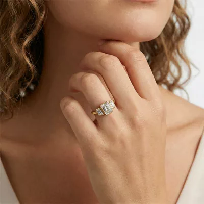Montero Emerald-Cut Bezel Three-Stone Lab Diamond Engagement Ring (.50 ct. tw.)