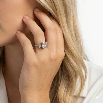 Montero Oval Bezel Three-Stone Lab Diamond Engagement Ring (.50 ct. tw.)