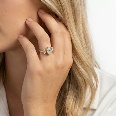 Montero Oval Bezel Three-Stone Lab Diamond Engagement Ring (.50 ct. tw.)