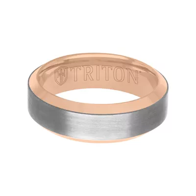 Brushed Tantalum With Beveled Edge Gold Band (7mm)