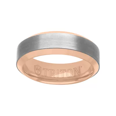 Brushed Tantalum With Beveled Edge Gold Band (7mm)