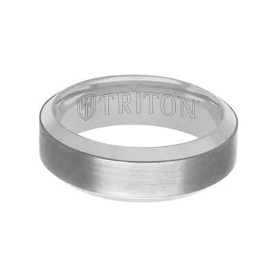 Brushed Tantalum With Beveled Edge Gold Band (7mm)