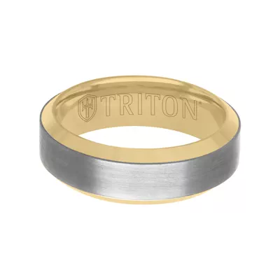 Brushed Tantalum With Beveled Edge Gold Band (7mm)