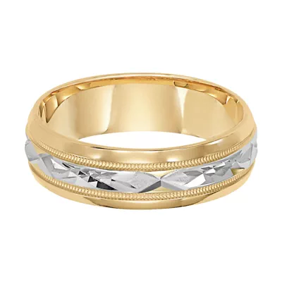 Two-Tone Bevel Edge Cut Design Wedding Band (6mm)