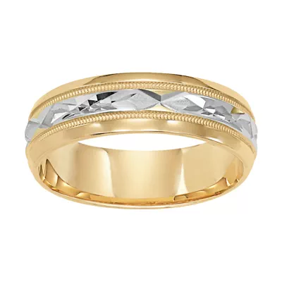 Two-Tone Bevel Edge Cut Design Wedding Band (6mm)