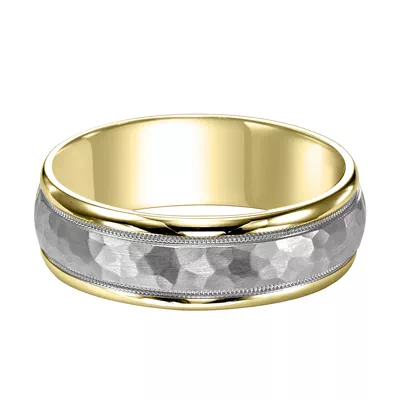 Hammered Finish Two-Tone Wedding Band (7mm)