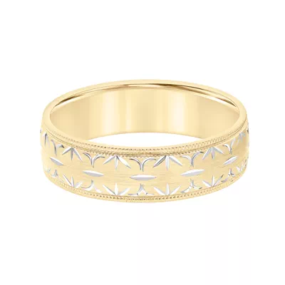 Two-Tone Carved Geometric And Milgrain Band (6mm)