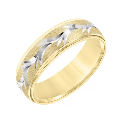 Two-Tone Carved Brushed Band With Swiss Cut Design (6.5mm)