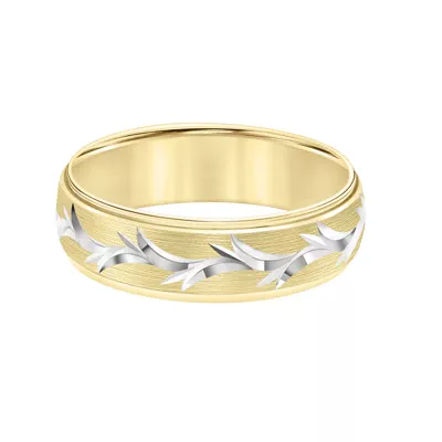 Two-Tone Carved Brushed Band With Swiss Cut Design (6.5mm)