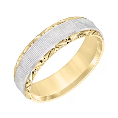 Two-Tone Ridged Band With Carved Geomtric Edges (6mm)