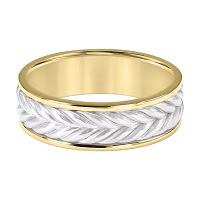 Two-Tone Chevron Braided Band With Raised Edge (7mm)