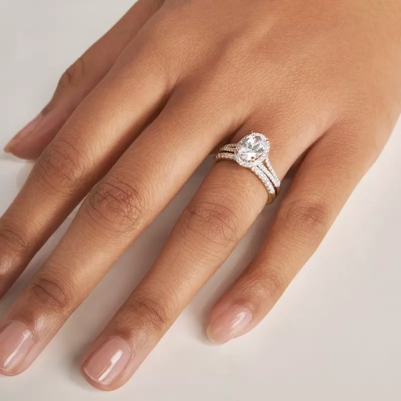 14K Rose Gold Sky Halo with Split Pavé Band Engagement Ring