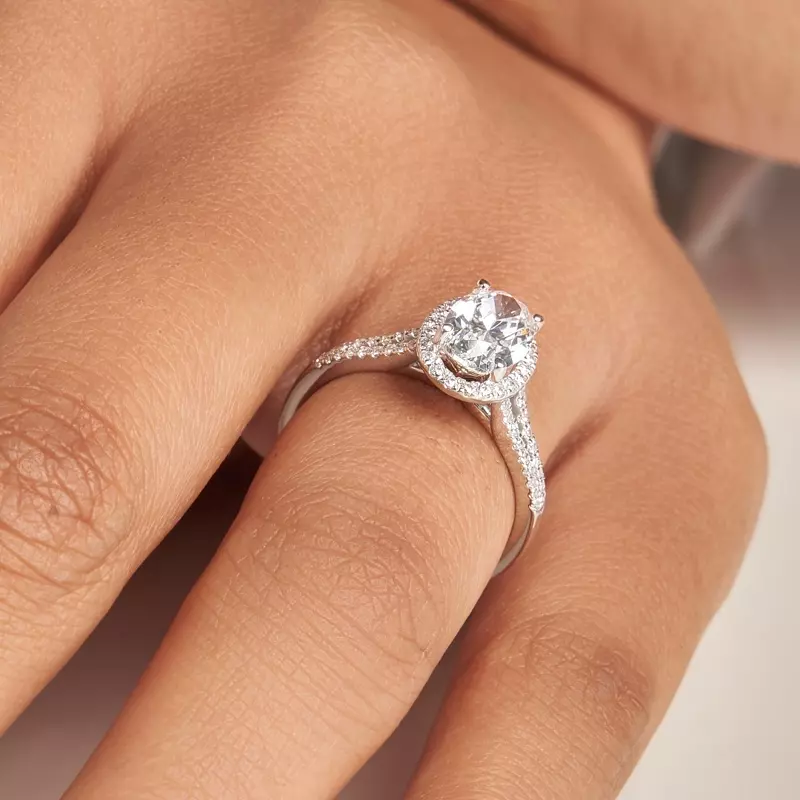 14K White Gold Sky Halo with Split Pavé Band Engagement Ring