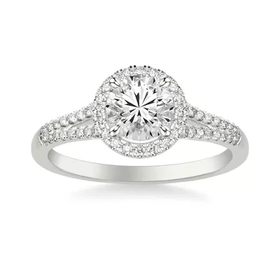 Sky Halo with Split Pavé Band Engagement Ring