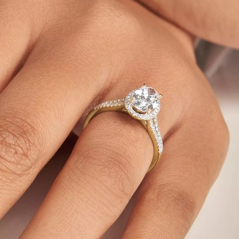 18K Yellow Gold Sky Halo with Split Pavé Band Engagement Ring