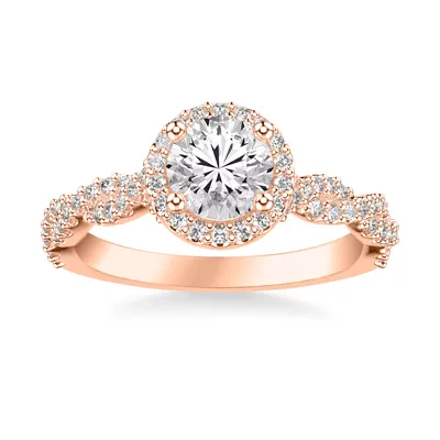 Elsa Halo with Twisted Pavé Band Engagement Ring