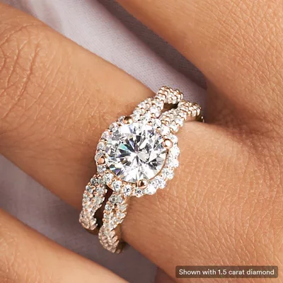Elsa Halo with Twisted Pavé Band Engagement Ring