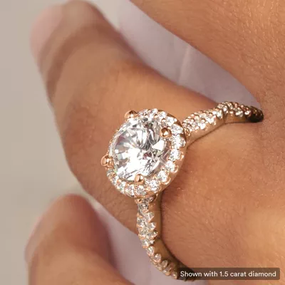 Elsa Halo with Twisted Pavé Band Engagement Ring