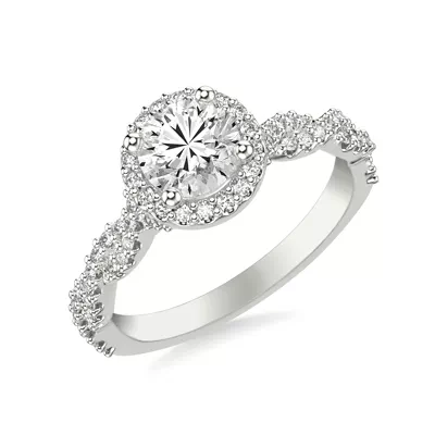 Elsa Halo with Twisted Pavé Band Engagement Ring