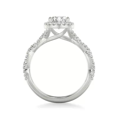 Elsa Halo with Twisted Pavé Band Engagement Ring