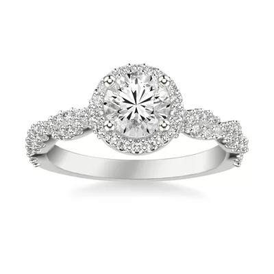 Elsa Halo with Twisted Pavé Band Engagement Ring