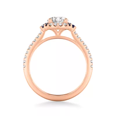 Camelia Halo And Sapphire Accent Engagement Ring