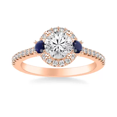 Camelia Halo And Sapphire Accent Engagement Ring