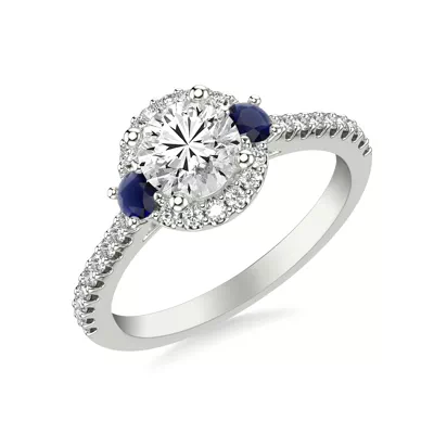 Camelia Halo And Sapphire Accent Engagement Ring