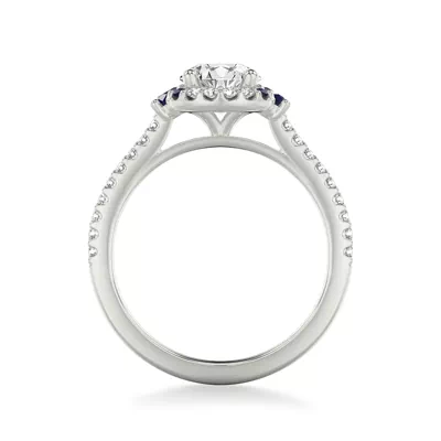 Camelia Halo And Sapphire Accent Engagement Ring
