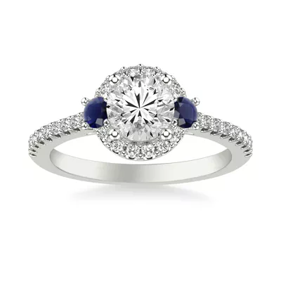 Camelia Halo And Sapphire Accent Engagement Ring