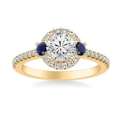 Camelia Halo And Sapphire Accent Engagement Ring