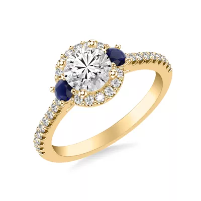 Camelia Halo And Sapphire Accent Engagement Ring