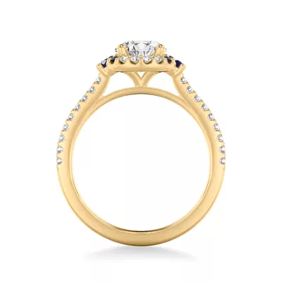 Camelia Halo And Sapphire Accent Engagement Ring