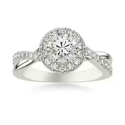 Lexie Contemporary Twist Halo Engagement Ring