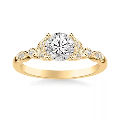 Kelly Milgrain Leaf Diamond Engagement Ring