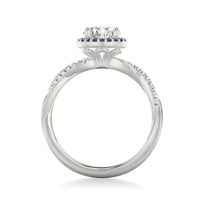 Leighton Diamond Twist And Sapphire Halo Engagement Ring