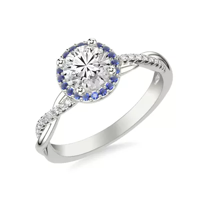 Leighton Diamond Twist And Sapphire Halo Engagement Ring