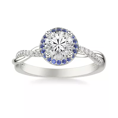 Leighton Diamond Twist And Sapphire Halo Engagement Ring